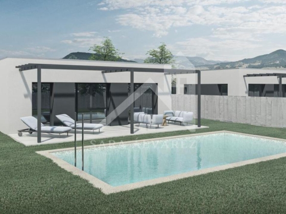 SE VENDE TERRENO CON PROYECTO DE CASA DE DISEÑO MODERNO DE UNA SOLA PLANTA EN EL ENTORNO  DE LA CIUDAD DE  PONTEVEDRA.